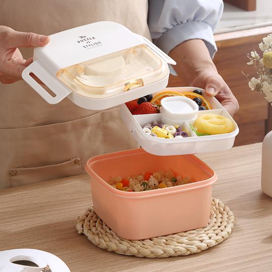 Lunchbox mit Löffel, Gabel, doppellagiger Kaltverschluss, Schnalle, Wärmedämmung, Aufbewahrungsfach