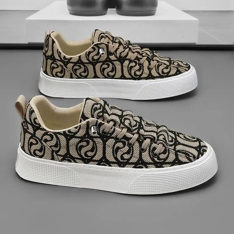 Man Shoe Chunky Korean Style Print Men's Casual Shoes Designer Luxury Classic Original New In High Quality Fashion Sneakers Work