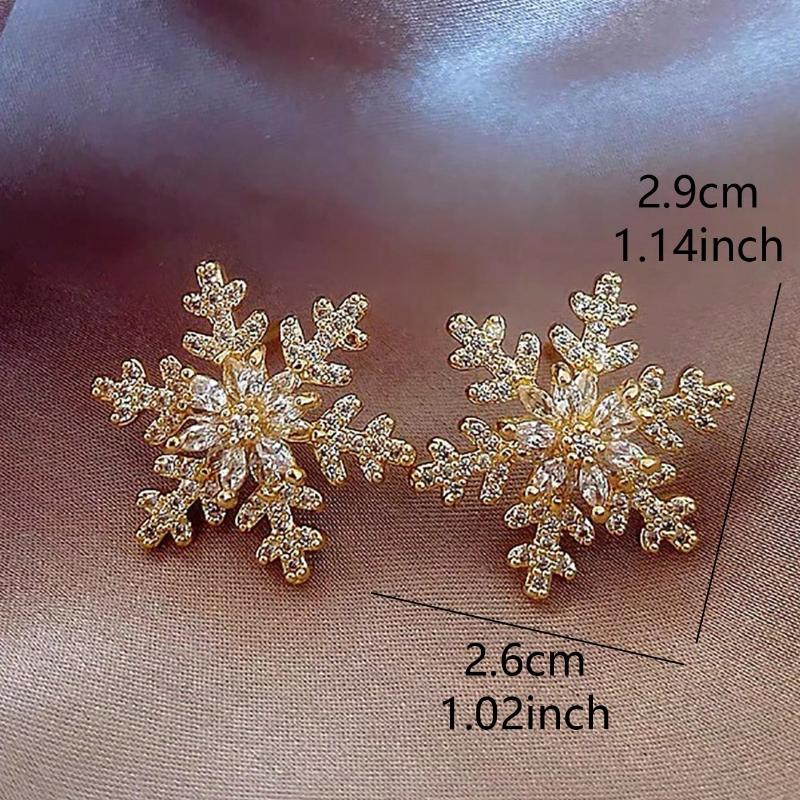 1 Pair Personalized Elegant Luxurious Snowflake Glass Inlaid Christmas Stylish Earrings For Women