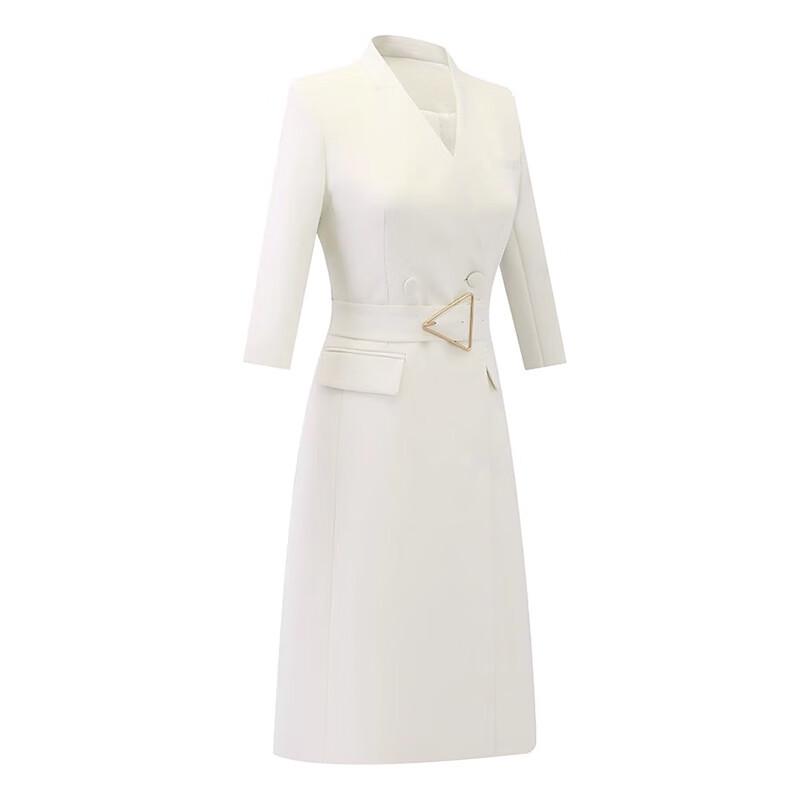Teluoman Damen Apricot Beige Professionelles A-Linien Anzugkleid