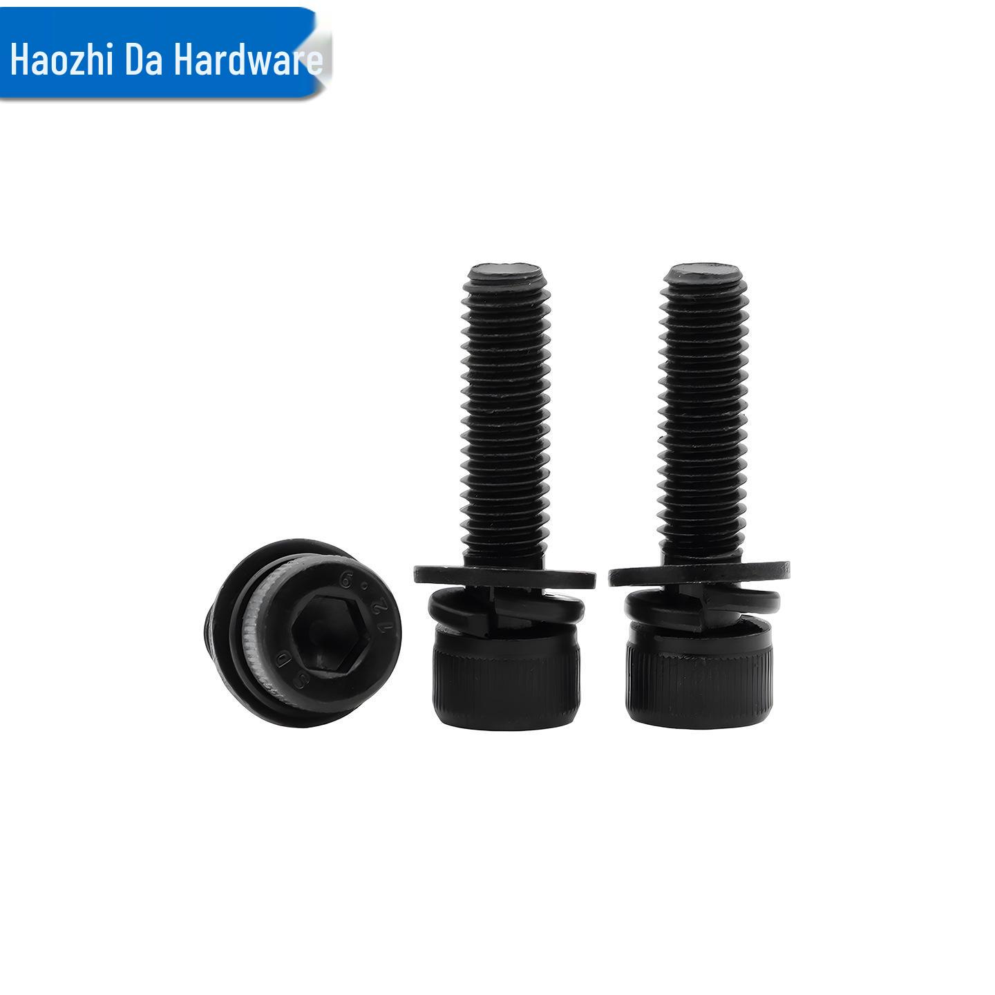 

High-Strength Black Socket Head Cap Screws with Washers, Class 12.9, Cylindrical, M2-M12, 3-Piece Set M6*30 (5 pcs)