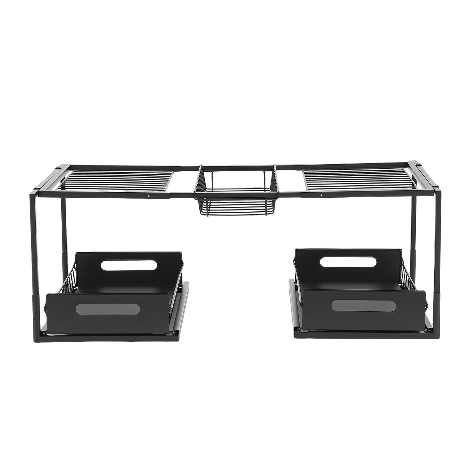 

Under Sink Organizer Black Easy Assembly Expandable 2 Tier Metal Pull Out Cabinet Organizer for Bathroom Laundry Room Type 1