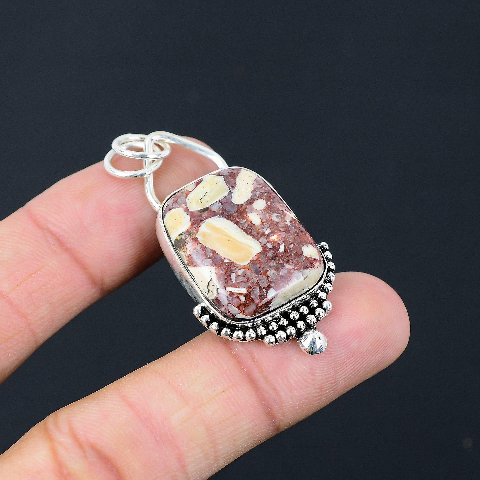 925 Sterling Silver Red Brecciated Mookaite Gemstone Unique Boho Pendant Jewelry