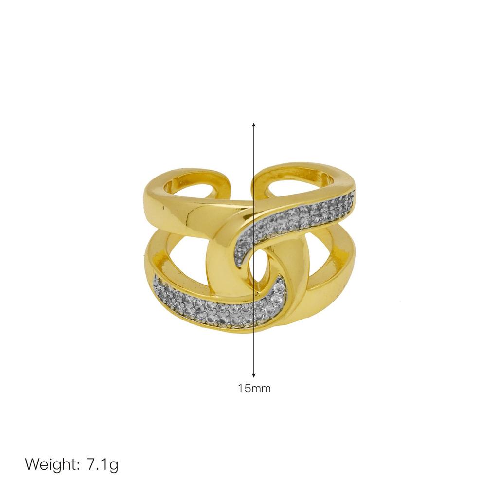 Stripe X-Shaped Open Ring Women'S Copper Gold-Plated Zirconium Two-Color Ring