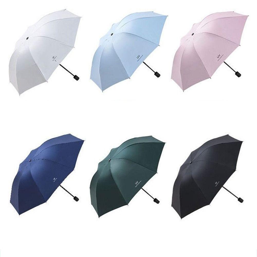 Solid Color Sunscreen Umbrella Windproof Hand Operated Parasol UV Protection Umbrella  Rainy Days