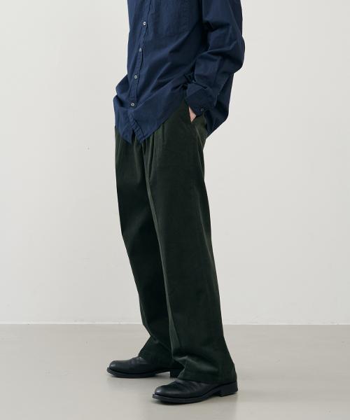 ARRAYED Straight Wide Two-Pleat Elastic Corduroy Pants [Brown]