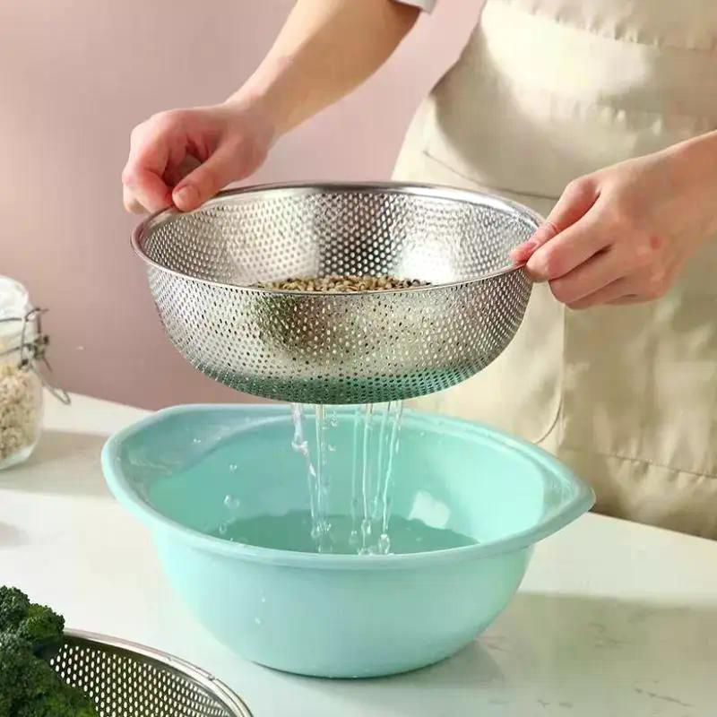 1Pcs Stainless Steel Kitchen Hole Dense Mesh Sifter Colander Strainer Sieve Baskets