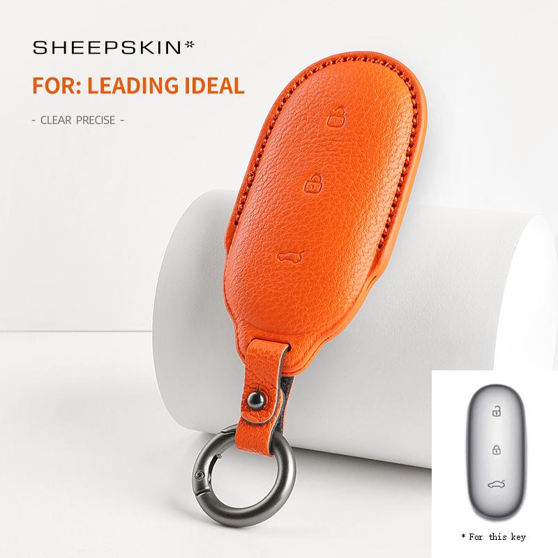 For Leading Ideal Lixiang L9 L8 L7 Car Key Case Smart Remote Keychain Sheepskin Cover Shell Alcantara Interior Protectors