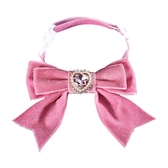 Cats Dog Collar Velvet Bow Tie Adjustable Anti-Choking Puppy Necklace Heart Shape Rhinestone Decoration Lightweight Comfortable Birthday Accessories