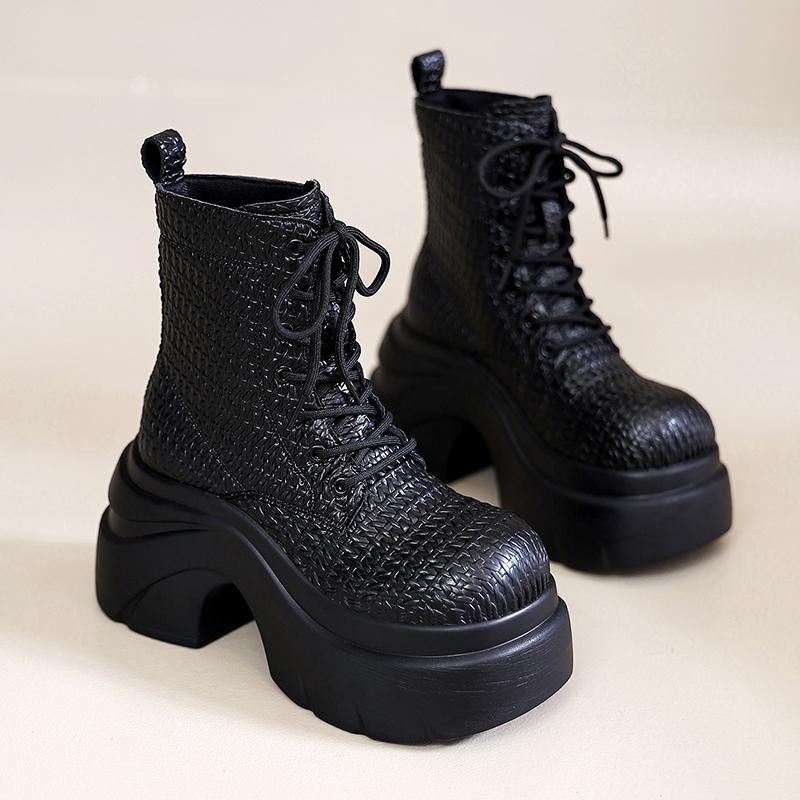 Fashion High Heels Women's Platform Ankle Boots Designer Weave Shoes Classical Lace Up Pumps Winter Shoes 2025 Elegant Boots De Mujer
