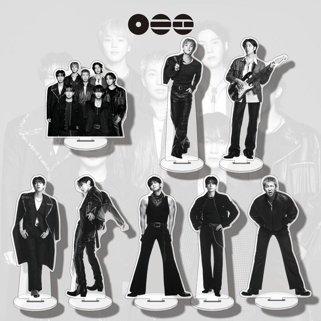 BTS World Tour Acrylic Standee, Black & White Rock Style Member & Group Figure Display Stand, Kpop ARMY Fans Desk Decor