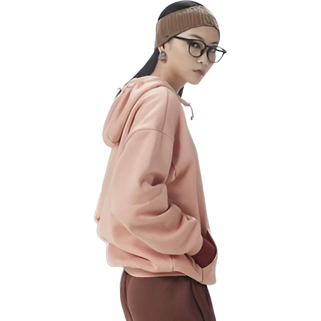 Adidas Originals Logo Print Kangaroo Pocket Hoodie Women Tops Pink HC1672