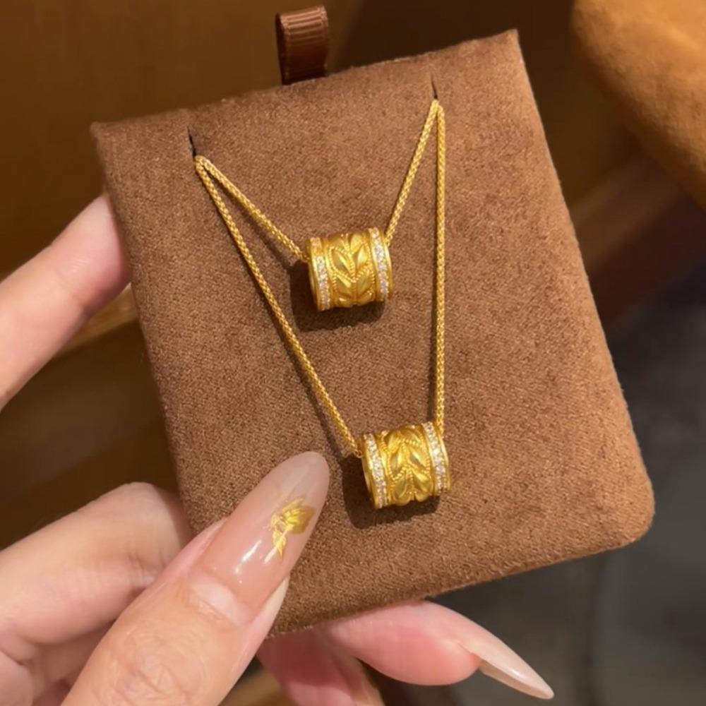 Women Jewelry Set Diamond Pendant Necklace Vintage Barley Ring Elegant Collarbone Chain