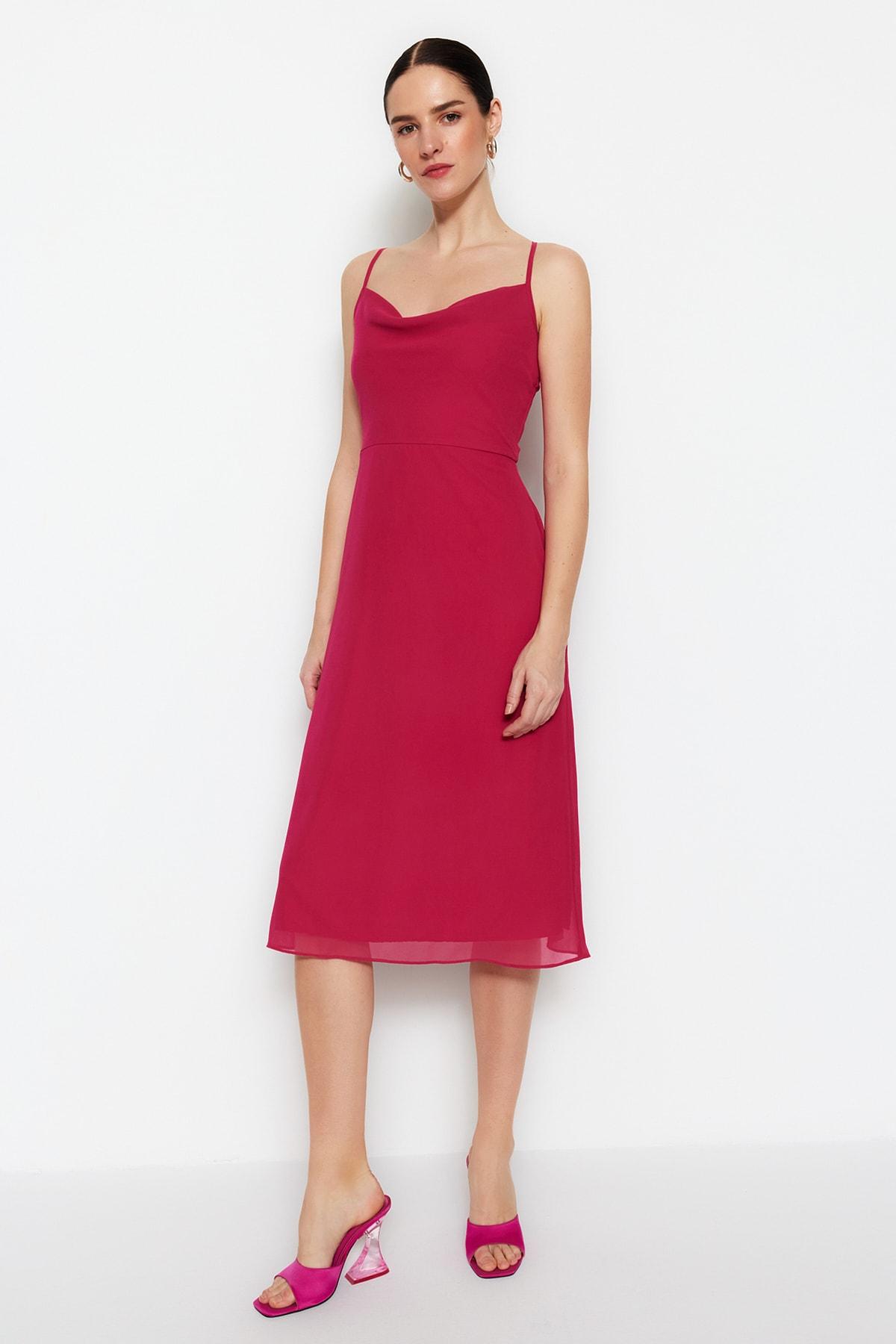

Платье миди на тканой подкладке цвета фуксии TWOSS23EL01941