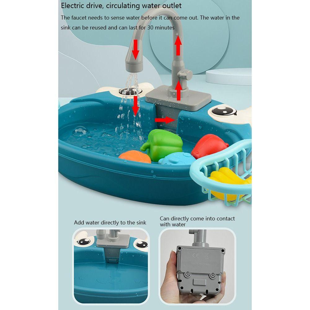 Educational Simulation Kitchen Sink Set Platic Montessori Game Toy Electric Dishwasher Kids Toy