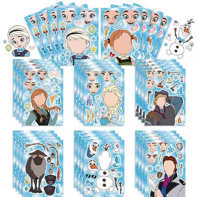 8 Fogli Adesivi Puzzle Disney Frozen Crea un Viso Crea la Tua Elsa Olaf Anna Giocattolo per Bambini Assembla Puzzle Gioco per Feste per Bambini