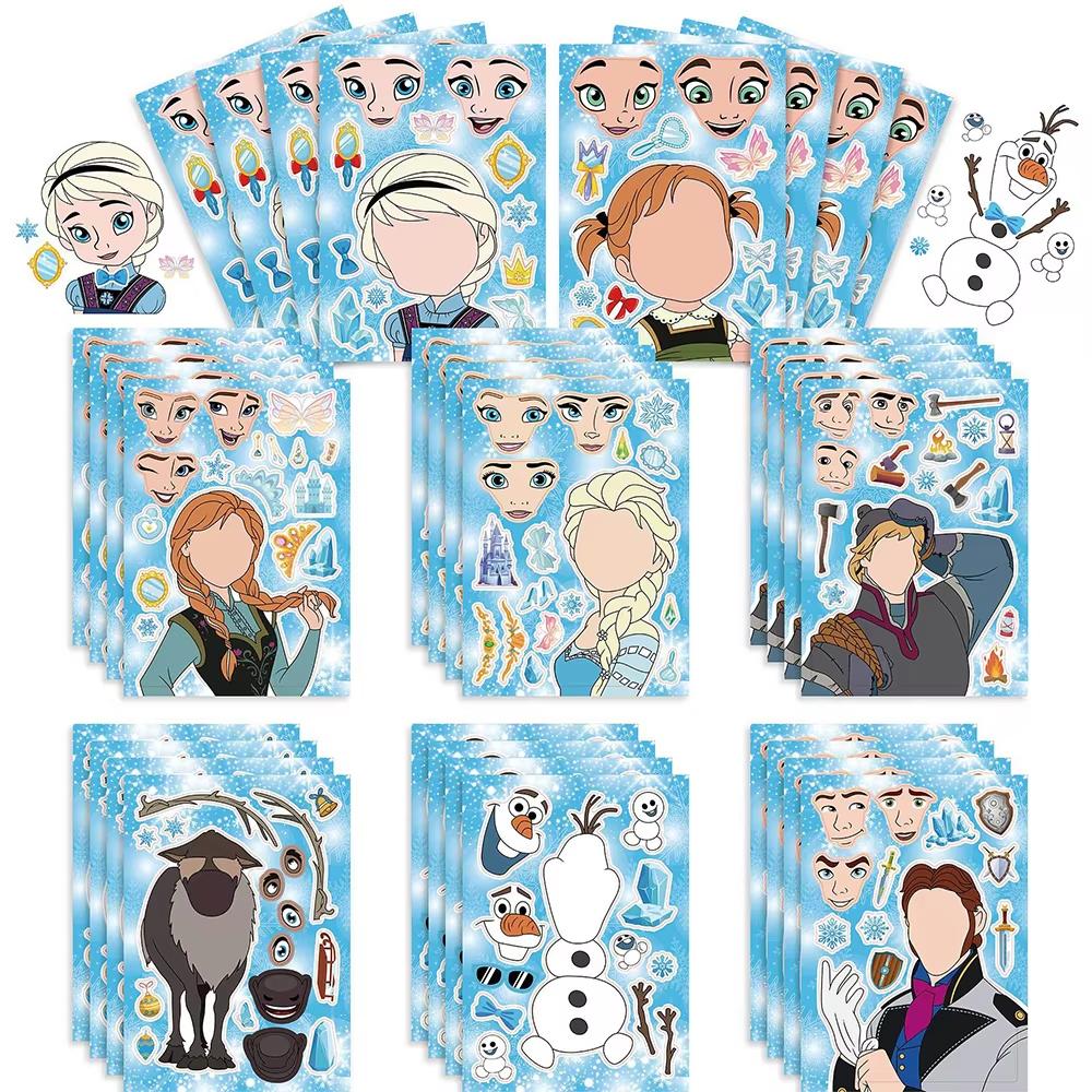 

8Sheets Disney Frozen Puzzle Stickers Make A Face Create Your Own Elsa Olaf Anna Kids Toy Assemble Jigsaw Children Party Game