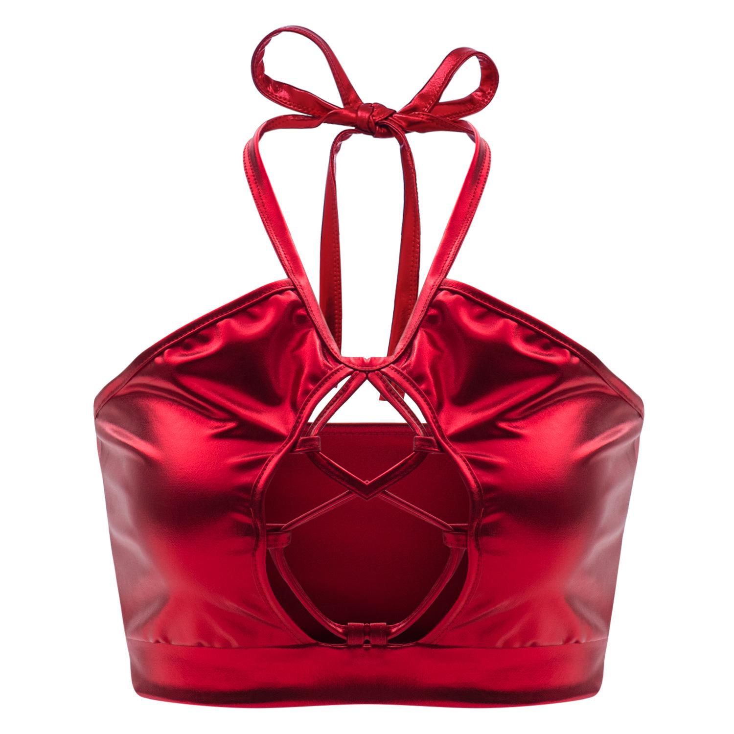 

Женский блестящий металлический топ-топ без рукавов на бретельках-спагетти, укороченный топ-бюстгальтер для вечеринки в клубе XL