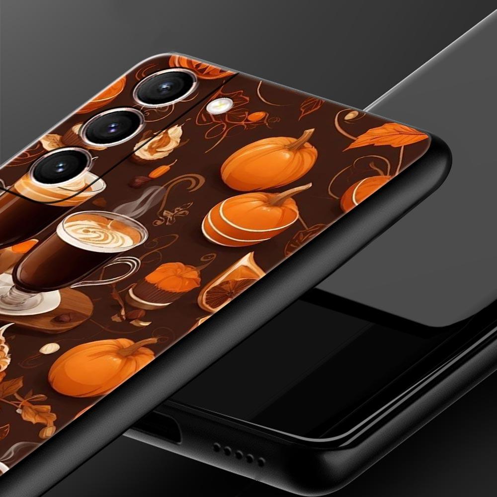 Pumpkin Autumn Leaves Coffee Phone Case for Samsung Galaxy S26 S25 S24 S23 S22 S20 S21 FE Ultra S25 Edge Plus 5G Soft TPU Cover