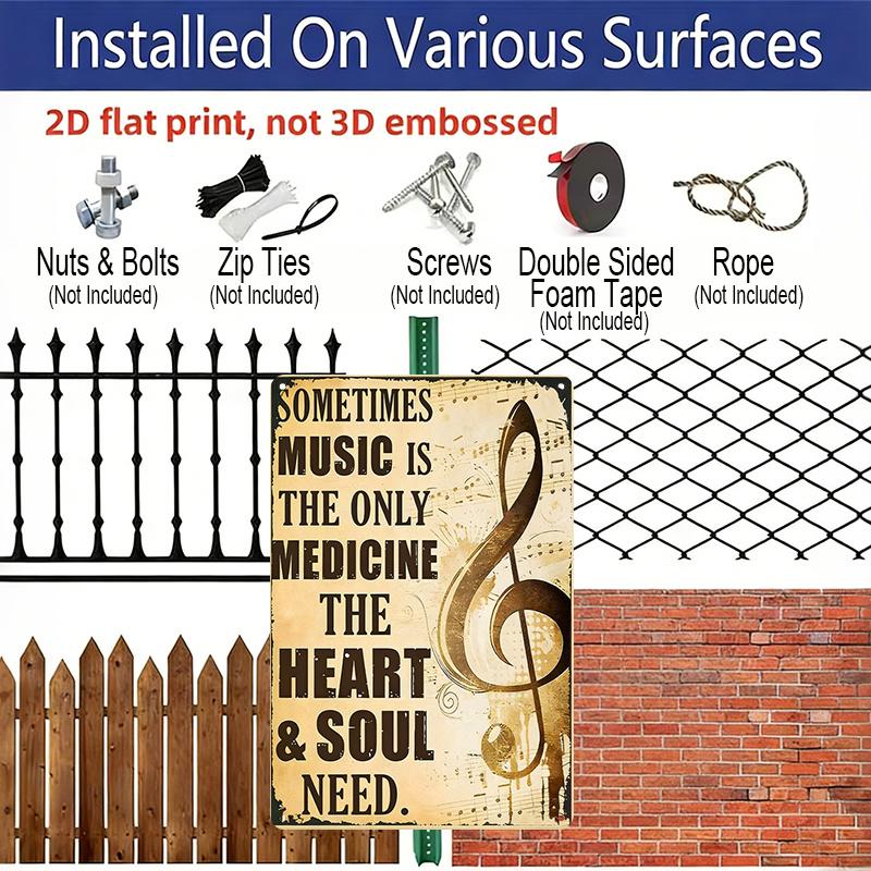 2D Flat 1pc Aluminum Wall Art Music Lover Sometimes Music Is The Only Medicine The Heart and Soul Need Bathroom Decor and Accessories Christmas