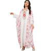 Muslim Women's Embroidered Dubai Robe: Digital Print, Color Block Batwing Sleeve Dress