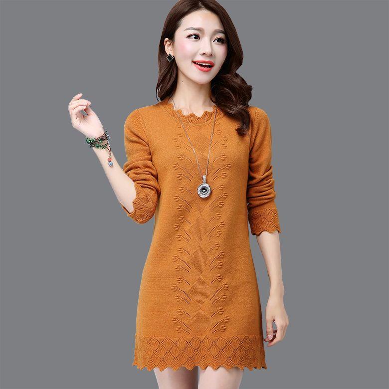 

Sweater Trendy and Casual Mid-length Pullover for Women Loose Long-sleeved Warm Knitted Sweater for Autumn and Winter 2XL