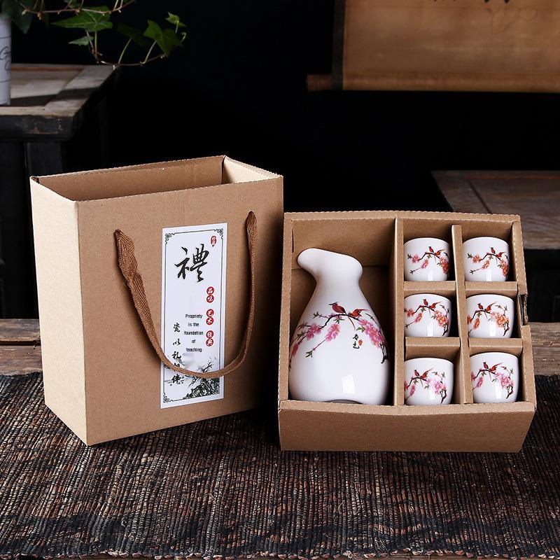 Deluxe Ceramic Wine Set: Heated Wine Pot & Six Baijiu Cups