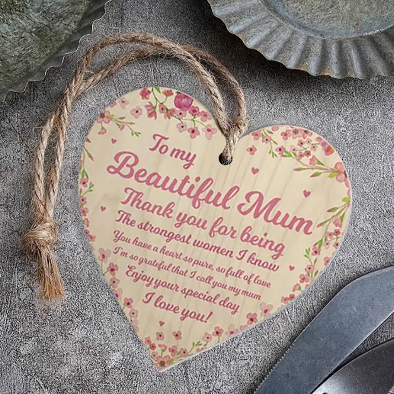 Wooden Heart Hanging Sign Birthday Mothers Day Gifts Thank You Gift For Mom Home Door Decorative Ornaments Pendant