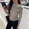 Korean High-End Lapel Striped Women's Winter 2025 T-Shirt