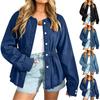 Giacca di Jeans da Donna a Vestibilità Larga con Maniche Lunghe, Cintura in Vita e Chiusura a Bottoni Frontale