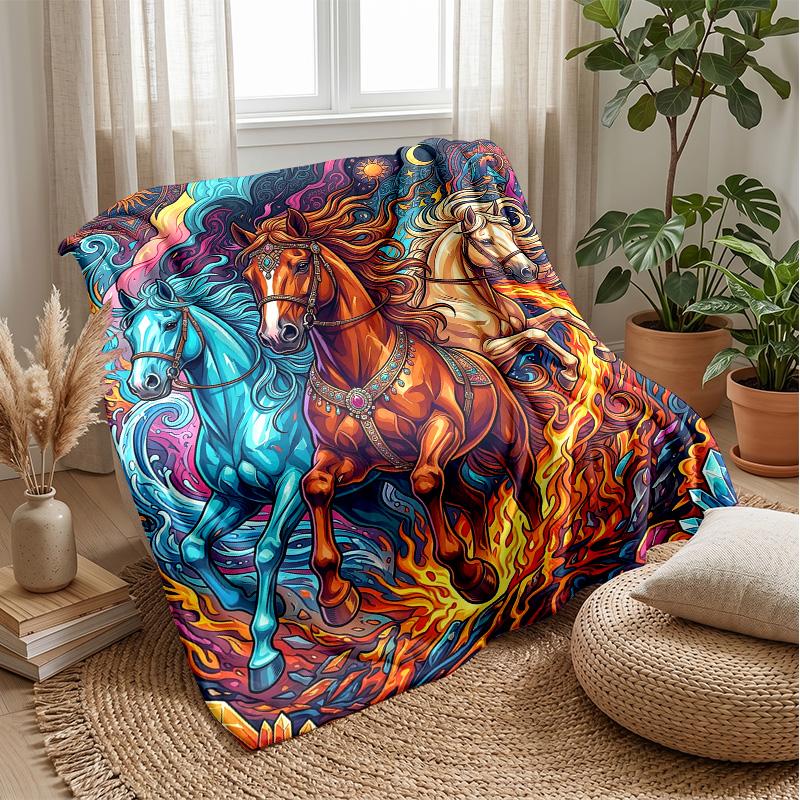 Horses of Elements Theme blanket Lightweight Warm Flannel Blanket Decorative Throw Blanket for Home Decoration