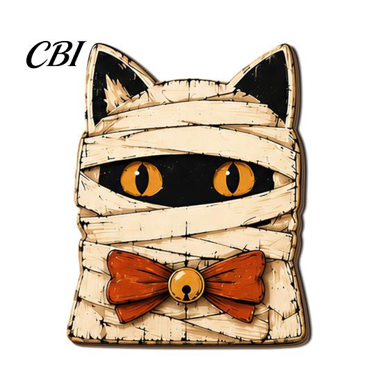 Tiered Tray Decor for Halloween Vintage Wooden Decor, Cat Mummy Skeleton Figurines, Cute Ghost Figurines Fall Farmhouse Tabletop Centerpiece