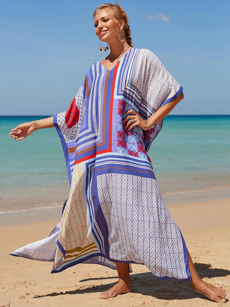 Europäische & Amerikanische Baumwolle Wasserzeichen-Druck Strand Sonnenschutz Überwurf Robe für Badeurlaube