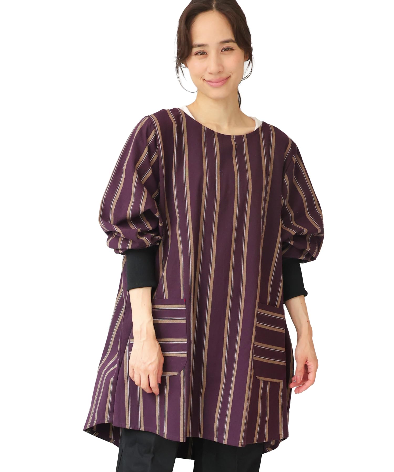 

[ON NISHIKI] Women s Apron (Kappogi) - Stylish and Cute, Easy to Wear, 100% Cotton, Gentle on Skin, Covers Hips, Loose Fit, Long Length, Ribbed Sleeve