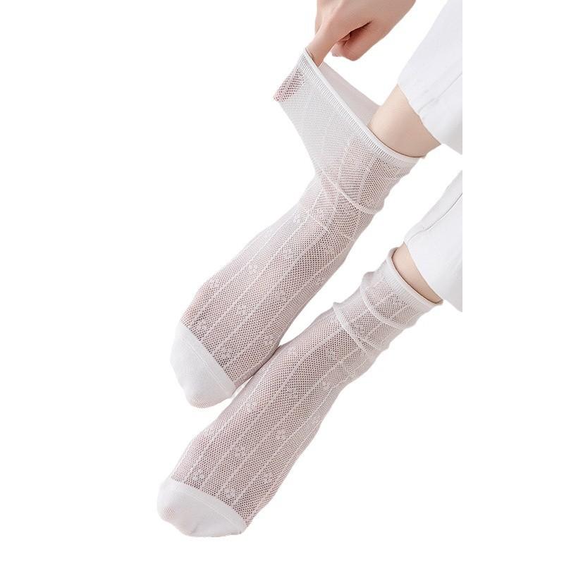 White Lace Socks for Women's Summer, Thin Mid-calf Socks Paired with Sandals and Slippers, Mary Jane Pile Socks for Summer