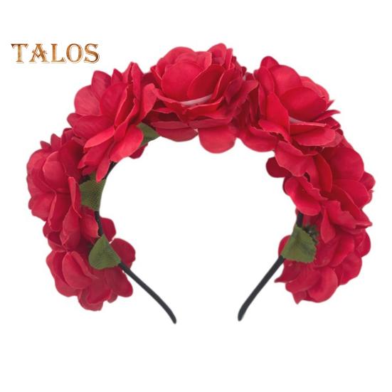 Imitation Rose Flower Headband Retro Fake Flower Decor Crown Headband Women Headpiece Hair Hoop Party Decor