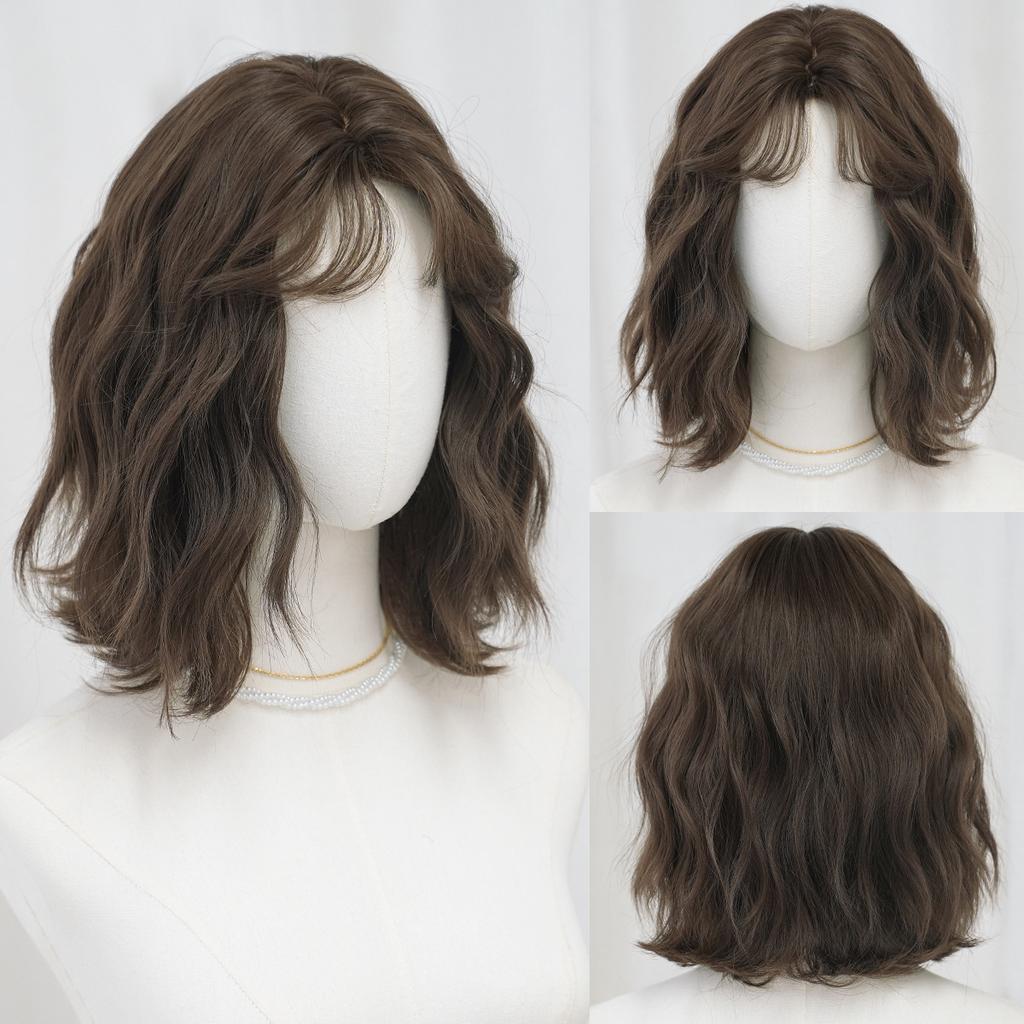 Synthetic Short Wavy Blond Brown Black Purple Wigs For Women Mid Split Hair Daily Party Costume Heat Resistant Fibre