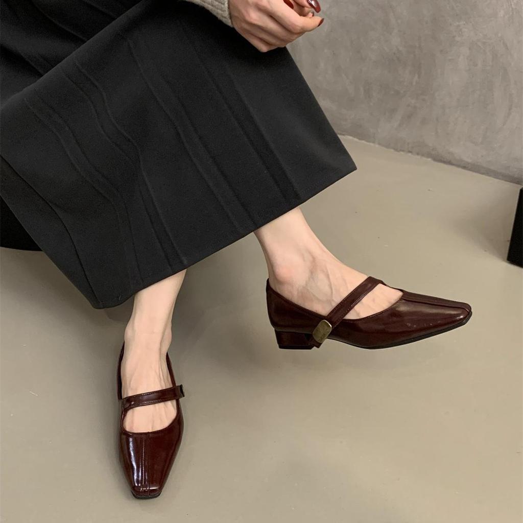 Foreign Style Small Square Head Shallow Mouth Single Shoes Women's Spring and Autumn New French Evening Breeze Retro Commuter Thick Heel 