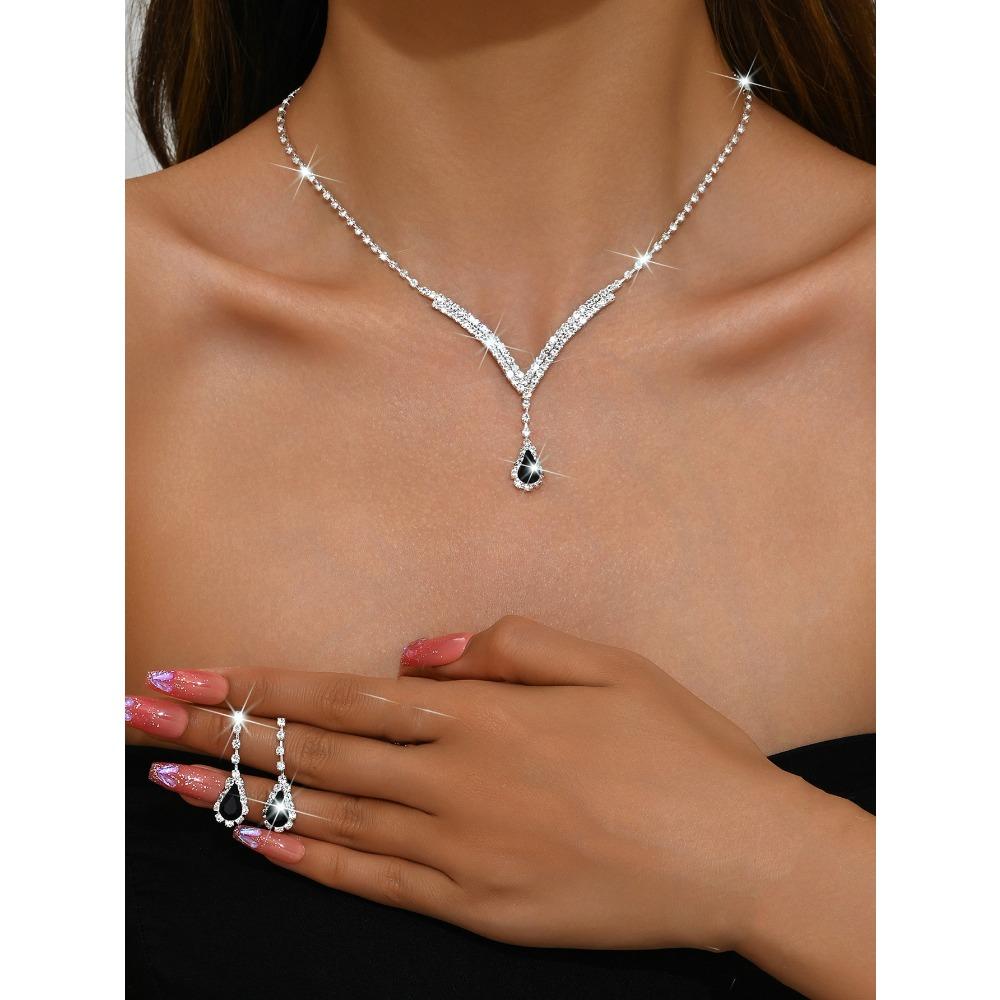 Girls' Jewelry, Flash Diamond Necklace, Earrings, Stud Earrings, Wedding Jewelry Set.