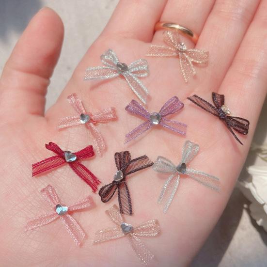 2Pcs Nail Ornaments Love-Heart Design Vivid Color Non-Fading Stylish Wide Application Show Charm Gauze Bow-knot