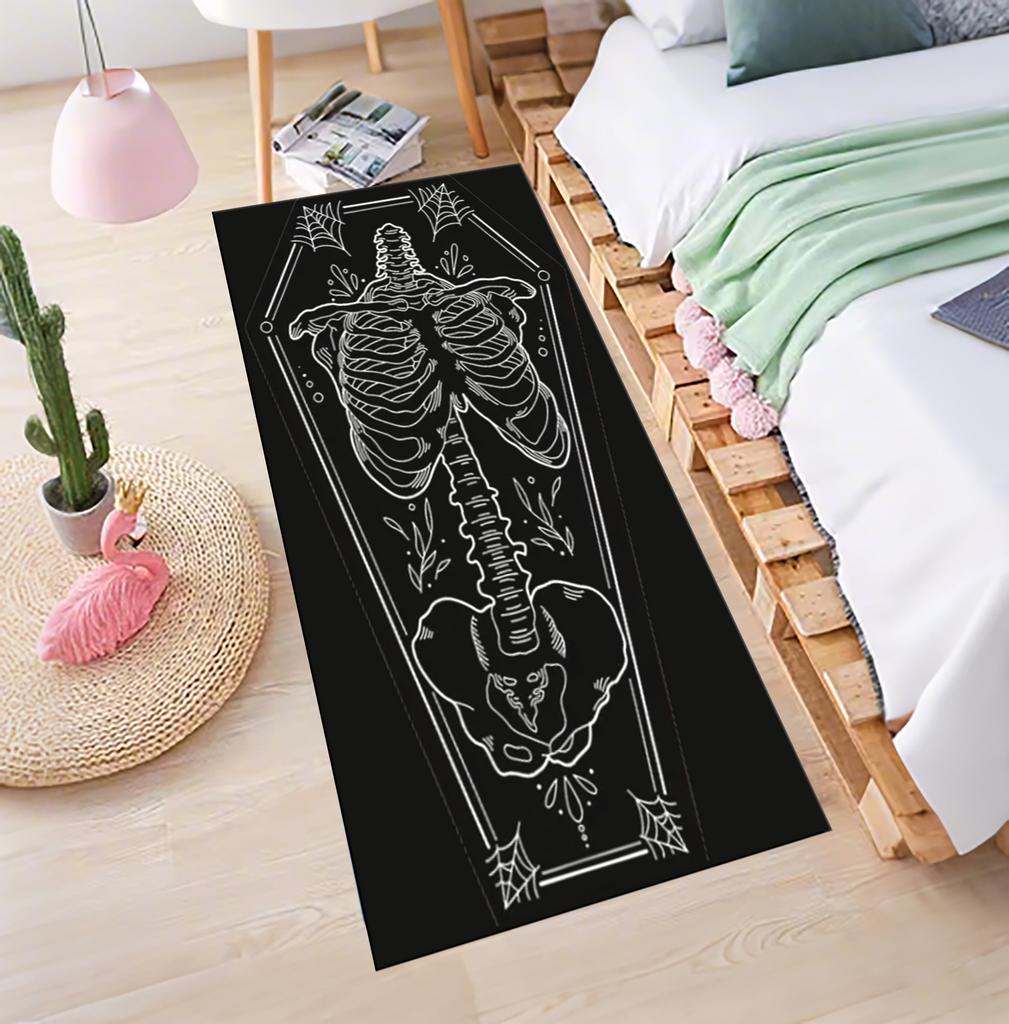 VIKAMA Gothic Coffin Shape Carpet Human Skeleton Pattern Soft Non-Slip Diablo Living Room Bedroom Halloween Party Decoration