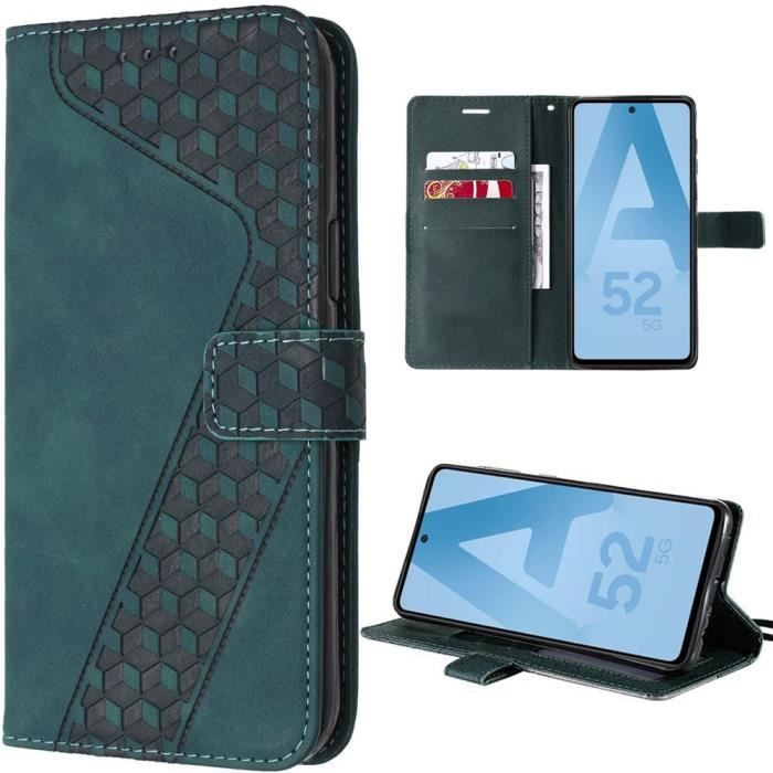 Coque de protection - Booling - pour Samsung Galaxy A52s 5G - Vert Nuit - Antichoc - Cuir PU Embossé
