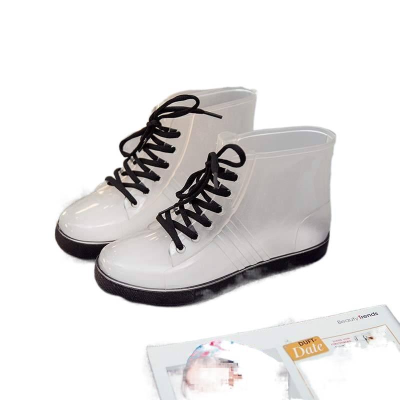 Jelly Transparent Non-slip Fashion Waterproof Shoes Rain Shoes Rain Boots Rubber Shoes Overshoes Velvet Cotton Water Boots Women's Short Tube Adult