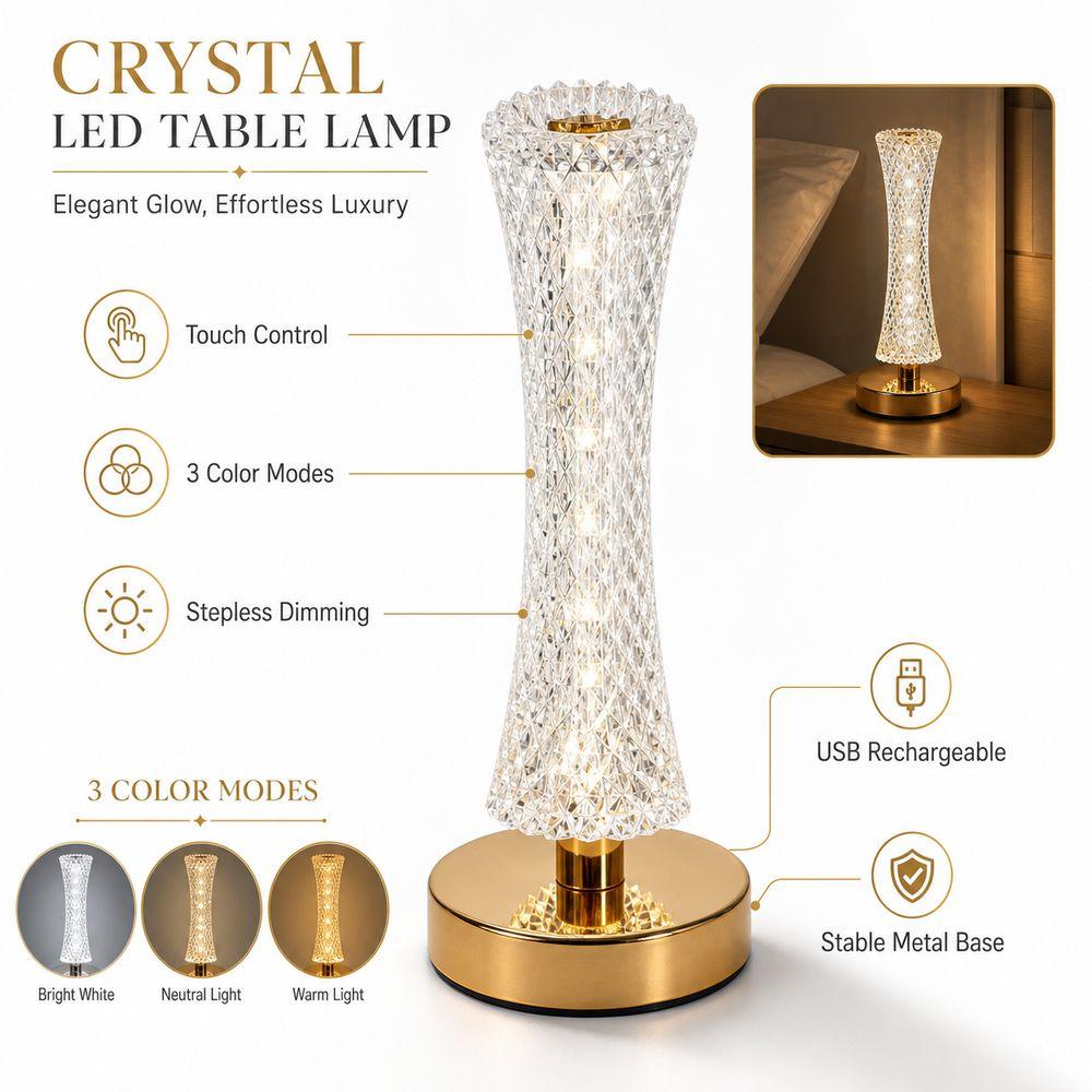 Touch Control Crystal Table Lamp Three Color Lighting LED Table Lamp LED Night Light Birthday Gift