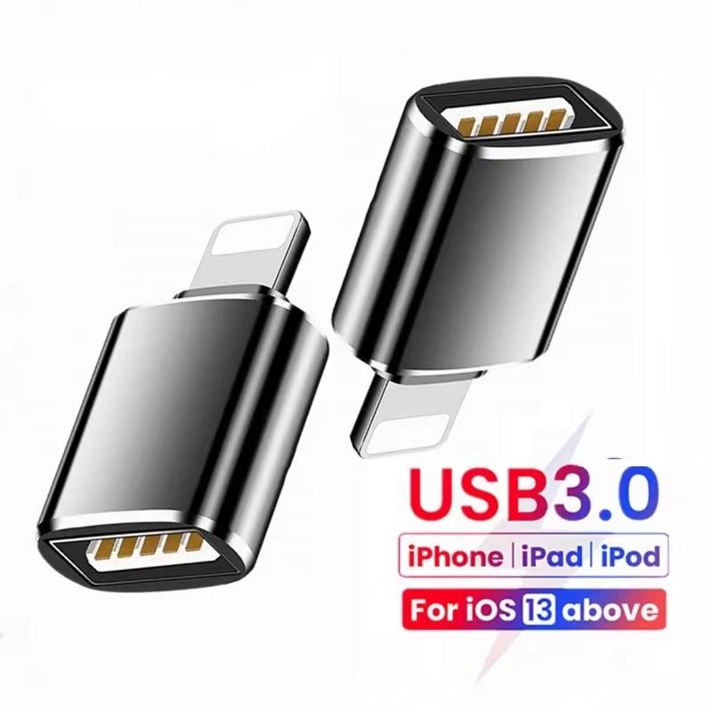 Lighting To USB OTG Adapter For iPhone 14 13 12 11 X Xs Pro Max 7 8 Plus 12 Mini iPad iOS 17 16 15 14 13 Data Converter Camera U Disk Adapter