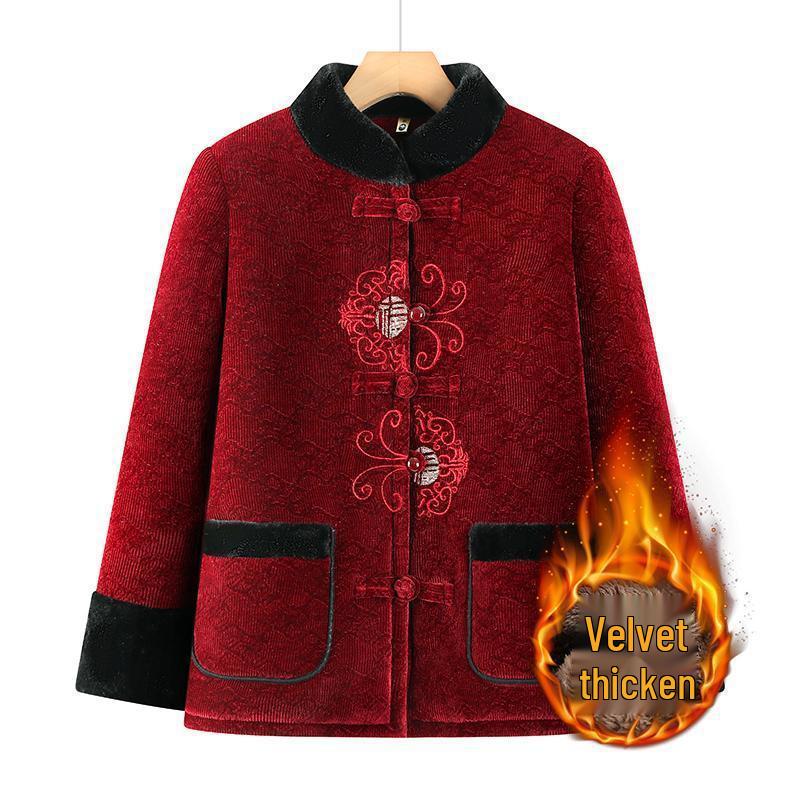 Grandma s Stylish Winter Cotton Padded Jacket - Tang Suit for Elderly Women XXL красный