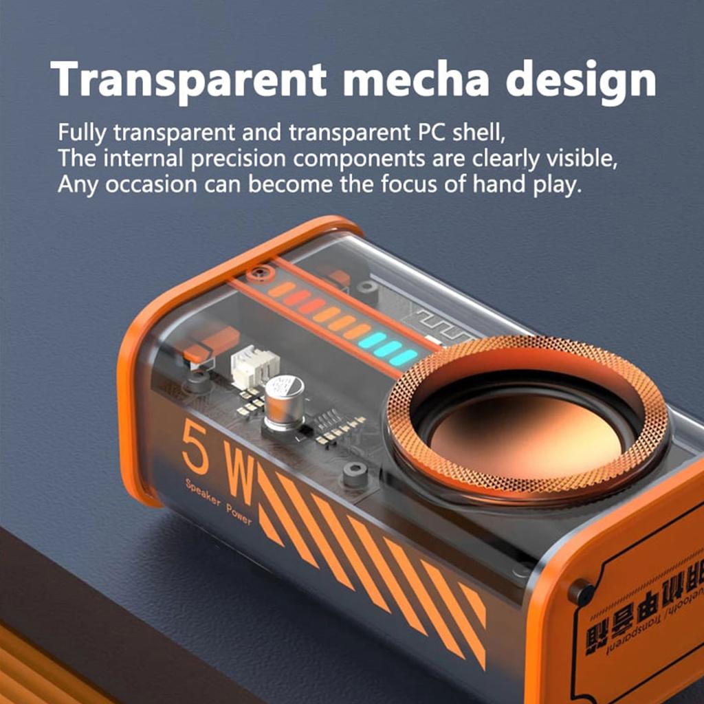 K07 Transparent Mecha Music Speakers Bluetooth-compatible 5.0 USB Portable Wireless Speaker 3 LED Light Modes 600mAh for Holiday
