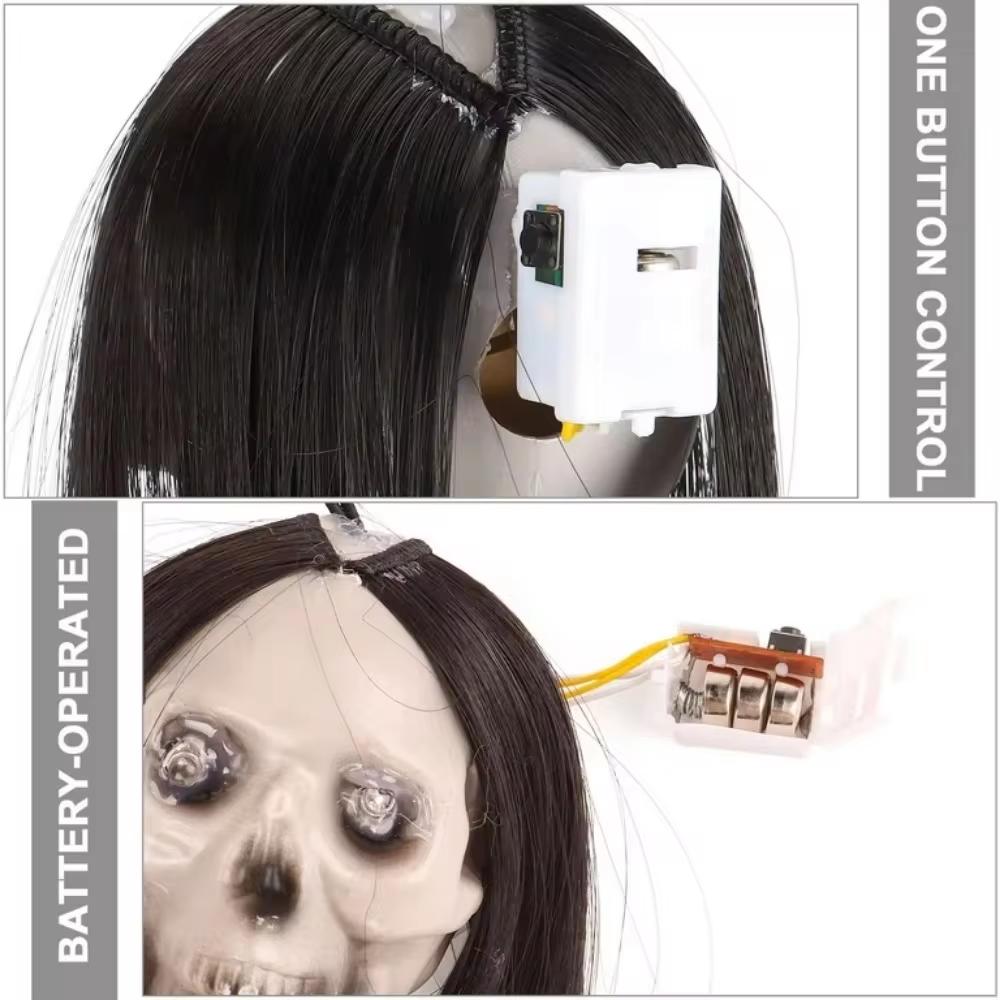 Halloween Horror Skull Pendant Hair Eye Catching Skull Head Long Hair Ghost Head Horror Haunted House Decoration Pendant Props