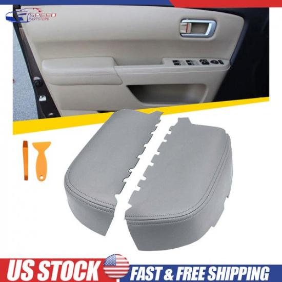 2pcs Fit Honda 2009-2015 Pilot Leather Front Door Panels Armrest Cover Gray
