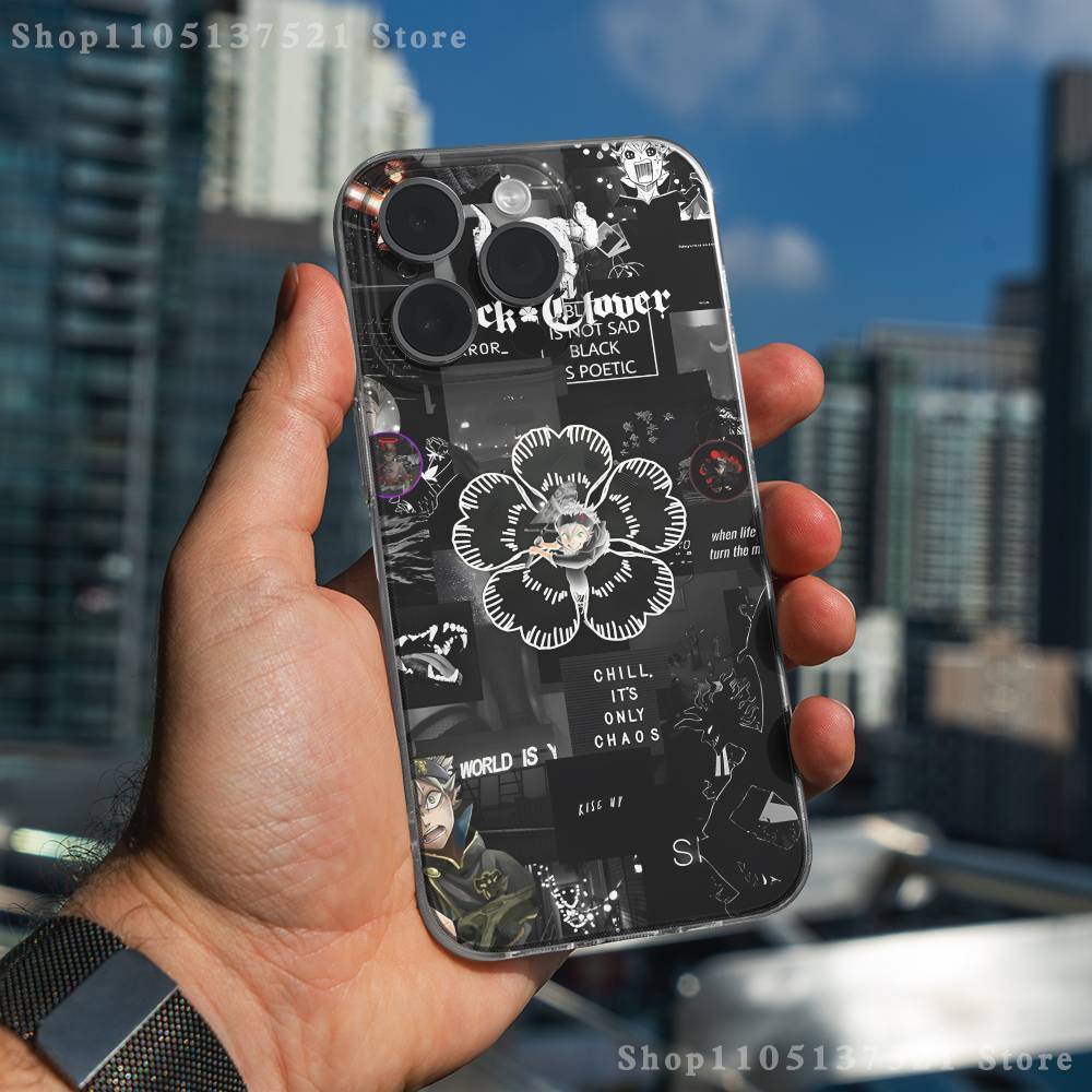 Black C-Clover A-Asta Phone Case For iPhone 17,16,15,14,13,12,11 Pro,Max,Plus,X,XS,XR,SE4,E Mini Transparent Soft Cover